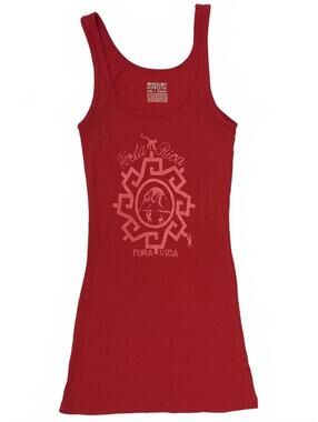 Y2K Mossimo Supply CO. Long & Lean Red Ribbed Tank Top W Costa Rica Print Sz M